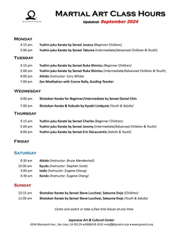 JACC martial arts class schedule image