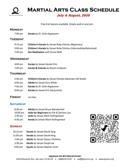 JACC martial arts class schedule image